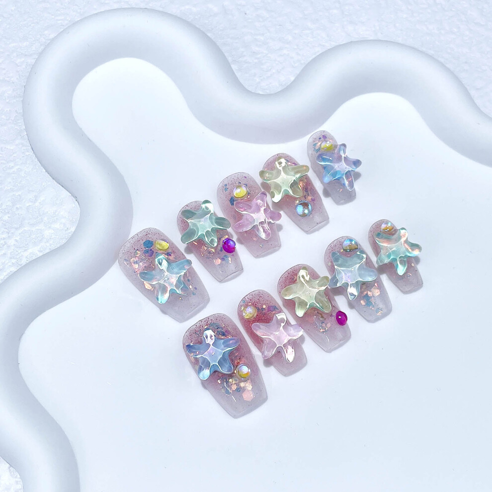 Creation-3C Pink (S) Star Fake Nails - Unbreakable & Simple Wear