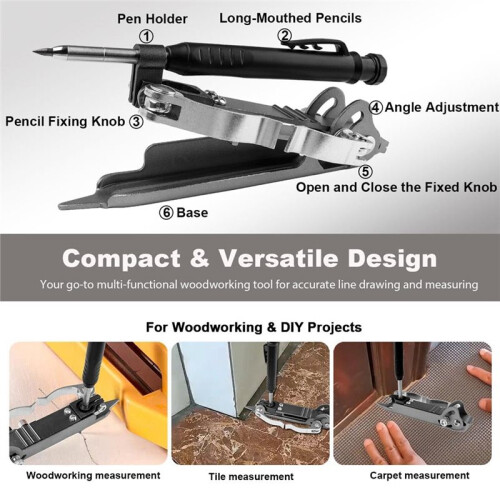 Multifunction Scribing Tool with Deep Hole Pencil,Woodworking Scribe Gauge Scriber  Maker Measuring Tool 2