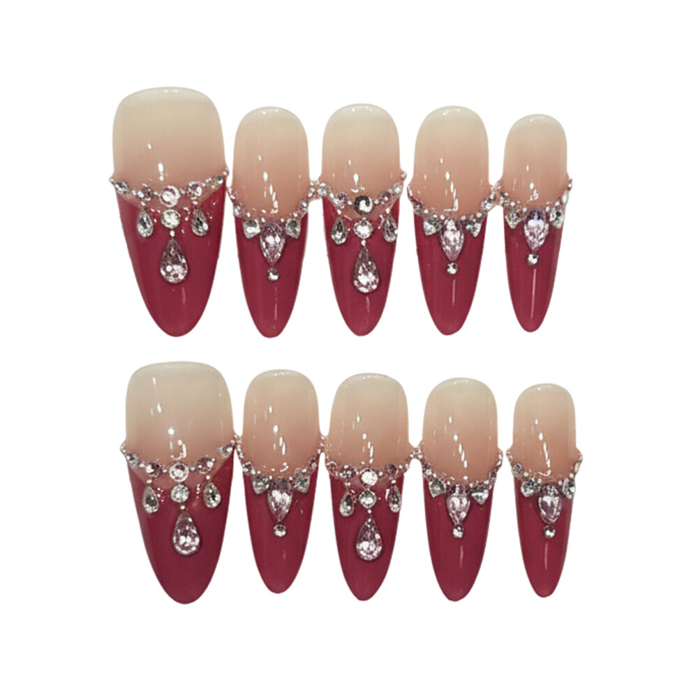 Creation-3C (1218 Sweet Zircon Necklace, Xs) 10Pcs Rhinestone French Tip Fake Nails