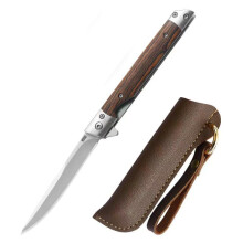 Folding Pocket Knife 8.5 Inch Stainless Steel Blade Wood and Metal Handle for Camping and EDC