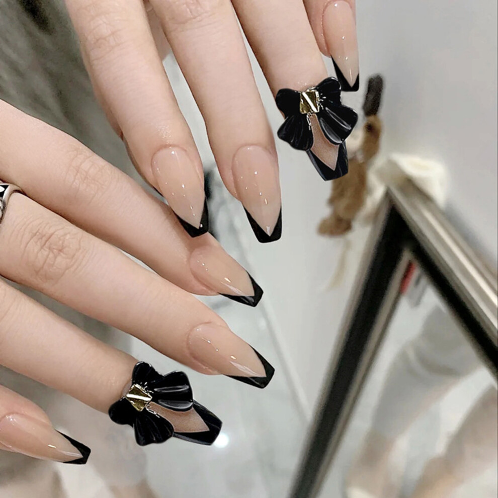 Creation-3C 24Pcs Bow Decor Jelly False Nails For Women
