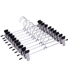 10PCS Stainless Steel Pants Hangers with Clips, Adjustable Skirt and Trouser Hangers for Space Saving Organization