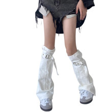 Denim Leg Warmers for Women with Buckle Cross Accent, Stretchy Comfortable Fit CalfLength Socks