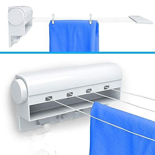 Wall Mounted Clothes Drying Rack with Automatic Retractable FiveLine Design, SpaceSaving Indoor Towel Hanger 2