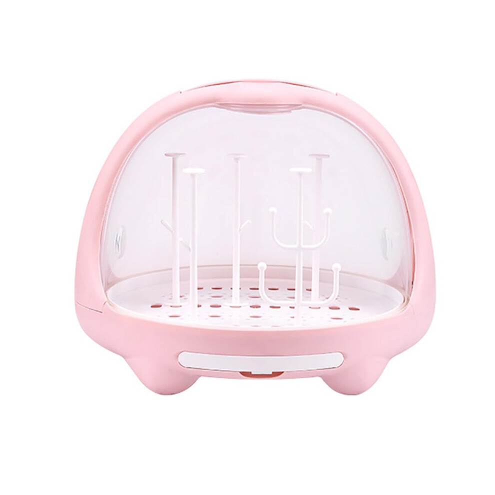 Baby Bottle Drying Rack With Dustproof Lid, Upright Spacesaving Organizer For Home And Travel Pink