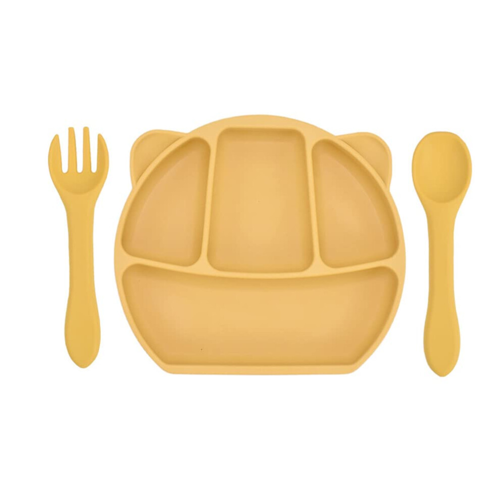 Silicone Baby Feeding Set with Non‑Slip Divided Suction Plate, Spoon and Fork, BPA , Dishwasher Safe