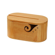 Wooden Yarn Bowl with Lid for Knitting and Crochet, Dual Thread Holder, Tangle Yarn Control