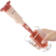 Baby Bottle Brush Set Cherry Red Silicone 3Pcs with Stand Long Handle 360 Deep Cleaning NonScratch