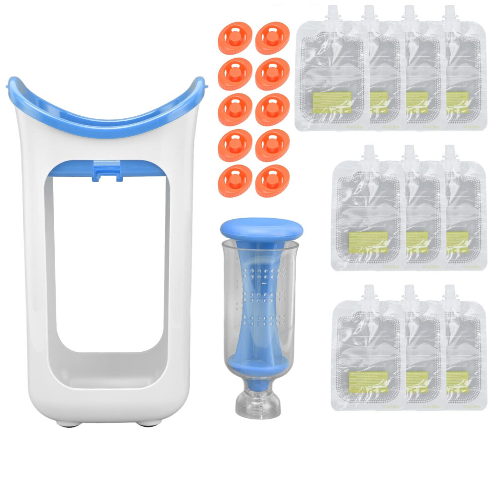 Baby Food Maker With Reusable Pouches, Dishwasher Safe Infant Puree Station, Bpa Squeeze Set Blue