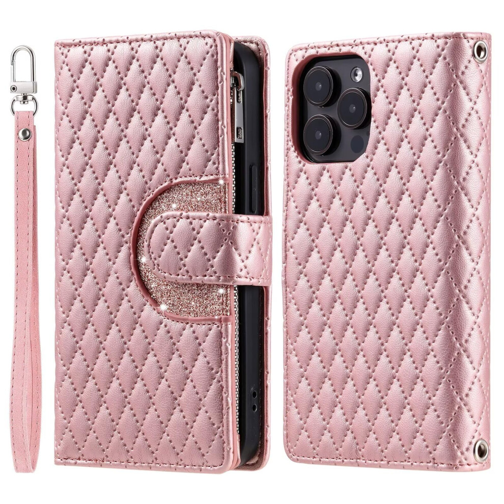 Leather Glitter Flip Cover Wallet Case With Card Holder Rfid Blocking Zipper Pocket For Oneplus 10T 5G Pink 9092120182040
