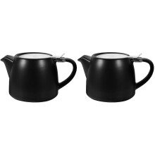 2Pcs Ceramic Tea Pot with Lid and Handle, Black Heat Resistant Teaware