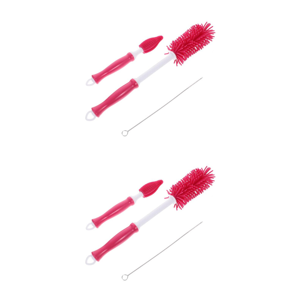 Aboofan 2Pcs Red Baby Bottle Sponge Brush With Handle And Suction Base