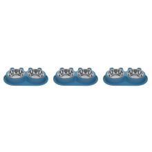 3Pcs Non-Slip Double Pet Feeder Blue Cat Dog Water Food Bowl