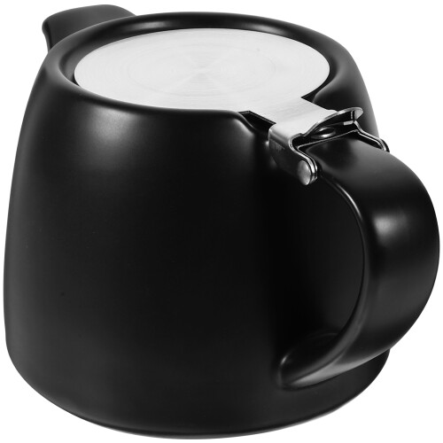 2Pcs Ceramic Tea Pot with Lid and Handle, Black Heat Resistant Teaware 1