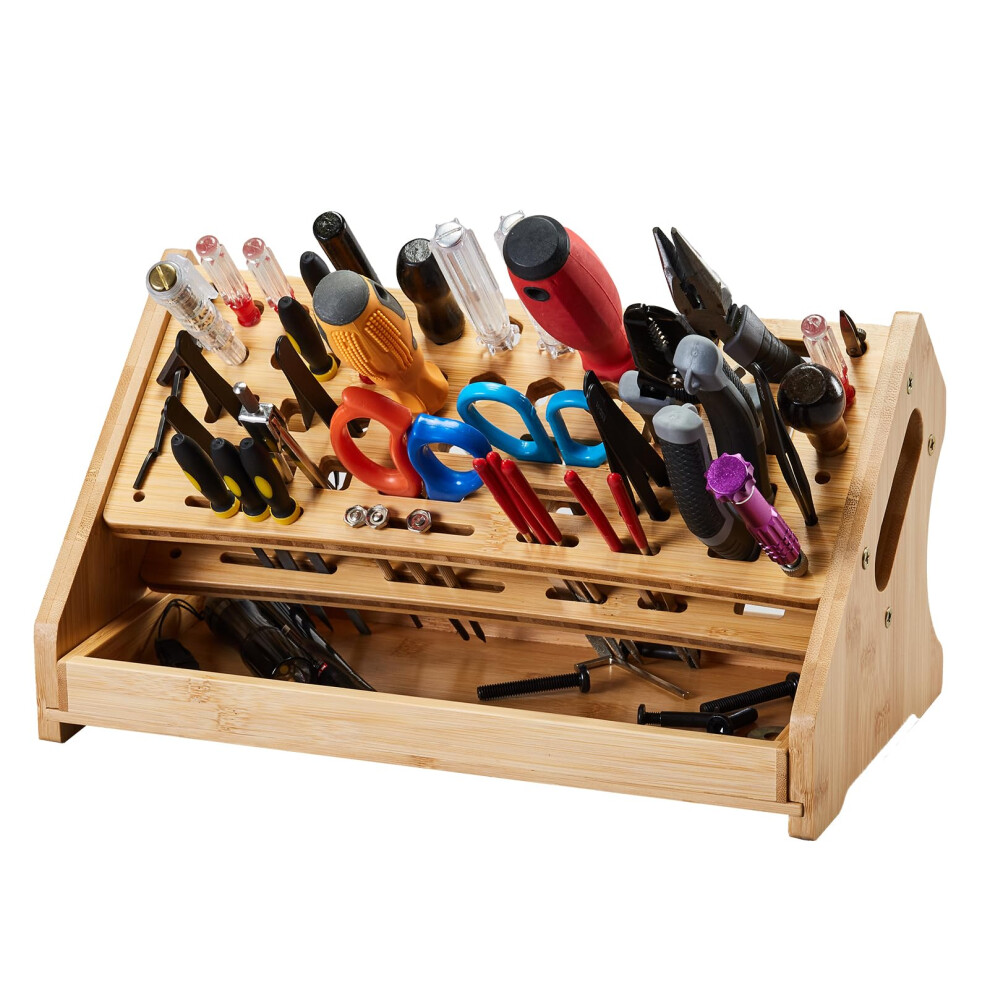 Bamboo Screwdriver Organizer Desktop Rack For Tools, Wooden Hand Tool Stand, Tool Storage Holder 9053599729570