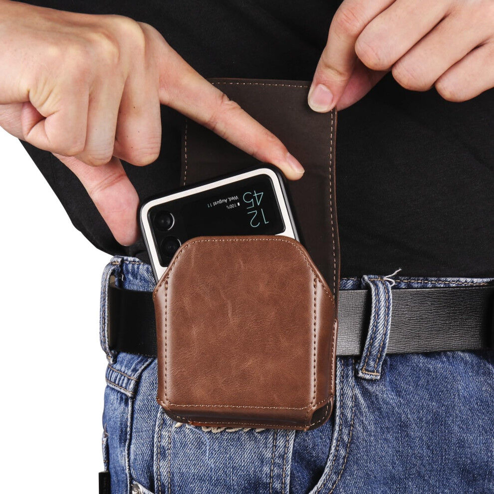 Leather Phone Holster With Secure Belt Clip, Magnetic Quick Access, Pouch For Samsung Galaxy Z Flip Brown 9092120094251