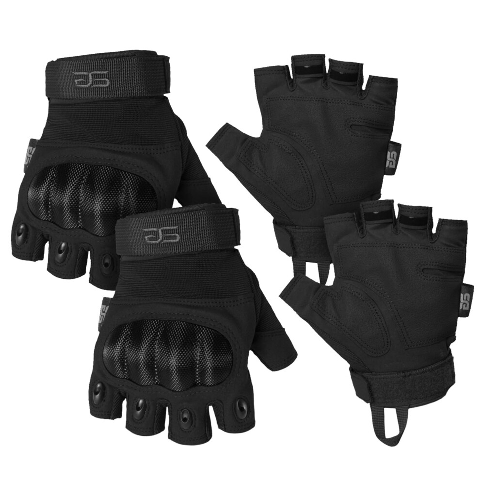 Tactical Fingerless Gloves For Men With Reinforced Knuckle Protection, Pu Leather Motorcycle Gloves 2XL 2 Pack Black 9169991461311