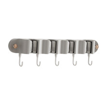Wall Mounted Broom Holder with Hooks, Heavy Duty Gray Mop Organizer for Kitchen Bathroom Garage