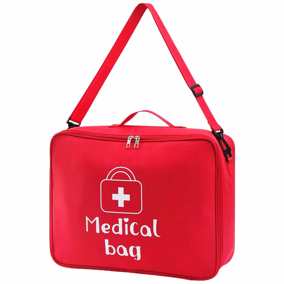 Red First Aid Kit Bag Empty Emergency Medical Travel Case with Multiple Pockets for Car Home Camping (Red L)