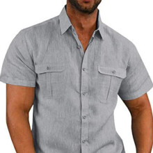 Men's Short Sleeve Button-Down Casual Shirt Grey XXXL, Breathable & Lightweight