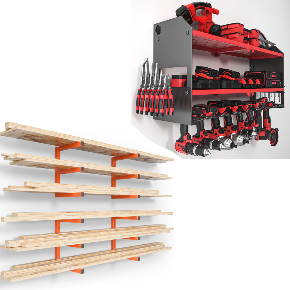 Garage Storage Rack And Wall Mounted Tool Organizer, Heavy Duty 6Level Lumber Rack, 32 Inch 8Slot Wall Mount 9053599730569