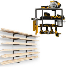 Heavy Duty Power Tool Organizer 16 Inch Wall Mounted Rack with 4 Slots and 6Level Lumber Storage