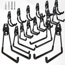 Garage Wall Hooks Heavy Duty Rubber Coated Tool Storage for Garden and Garage Organization, 16 Pack Black