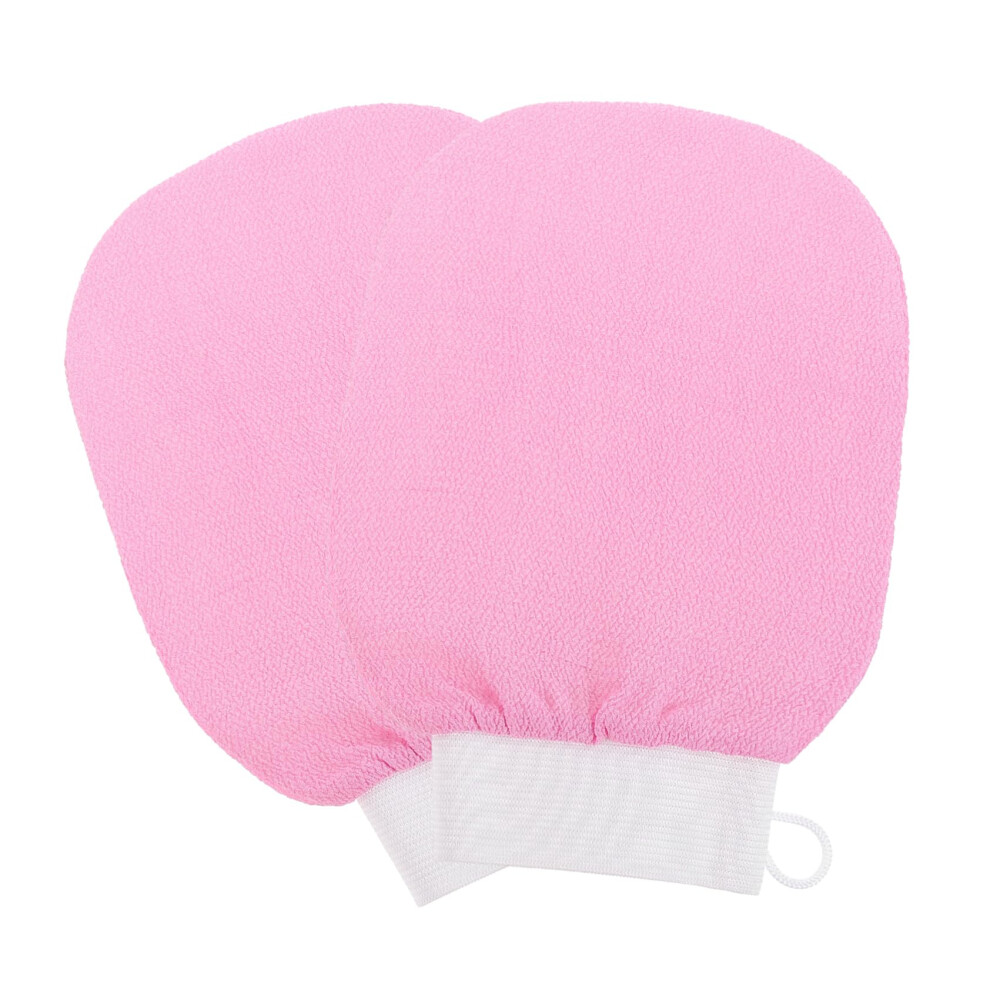 2pcs Exfoliating Gloves for Deep Skin Cleansing and Rich Foam, Pink Bath Mitt Set