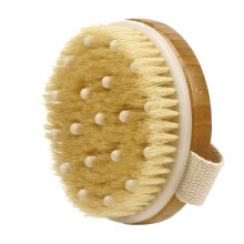 Dry Body Brush Round Bamboo with Natural Bristles for Gentle Exfoliation and Cellulite Massage