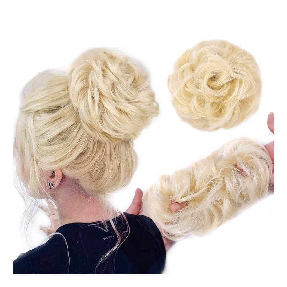 Unisex Messy Hair Bun Extension Synthetic Curly Chignon Hairpiece For Women Instant Volume 613 Blonde