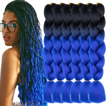 24 Inch Jumbo Braiding Hair Black to Blue Ombre Synthetic Extensions for Box and Crochet Braids