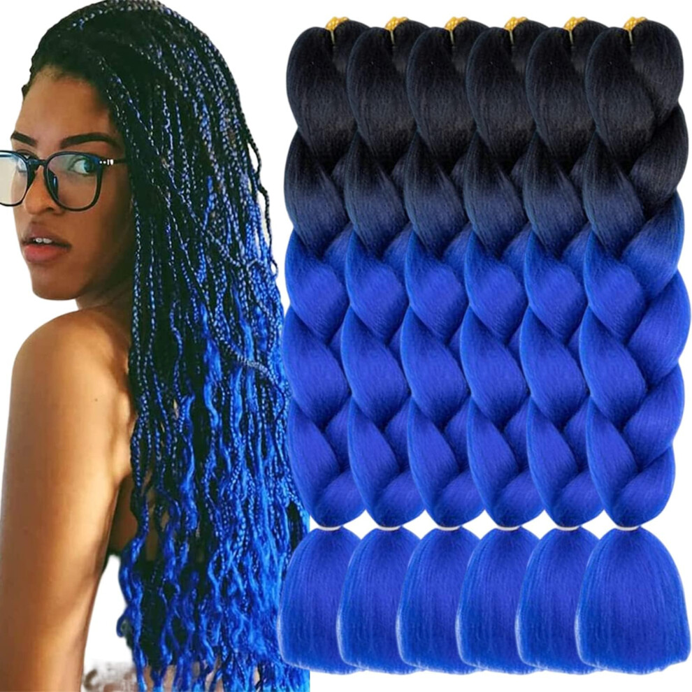 24 Inch Jumbo Braiding Hair Black to Blue Ombre Synthetic Extensions for Box and Crochet Braids