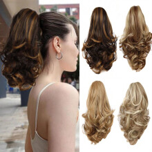 Ponytail Hair Extension 12 Inch Clip On Curly Multicolor Wavy Hairpiece for Women Heat Styling Ready