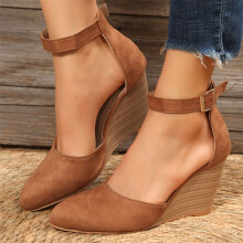 Women's Chunky Heel Shoes Brown Pointed Toe Low Heel Dress Heels with Adjustable Ankle Strap (2Brown, 10)