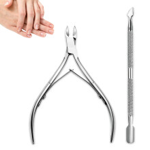Cuticle Nipper with Pusher, Stainless Steel Professional Cuticle Trimmer and Remover Kit for Mani Pedi