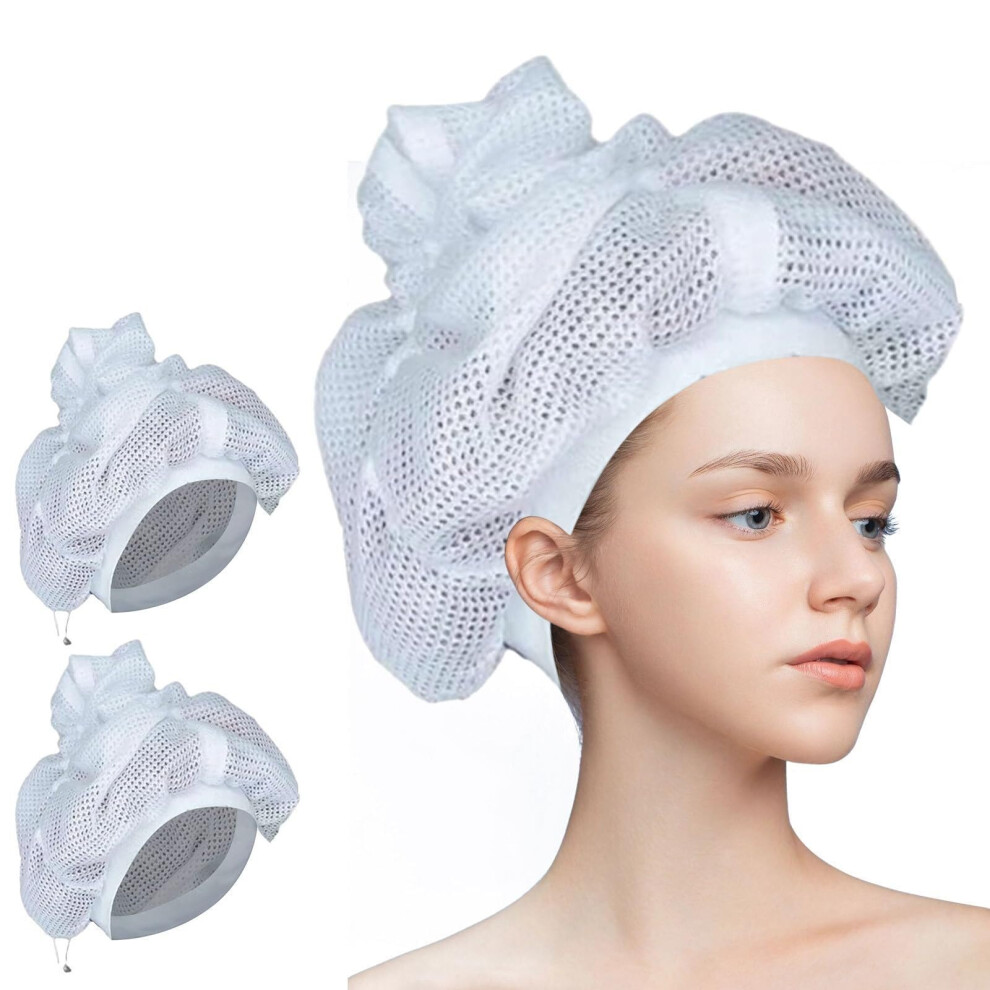Curly Hair Drying Cap with Drawstring Bonnet Attachment, Breathable Net for Curl Protection 2PCS