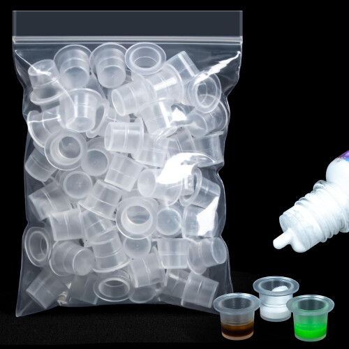 100PCS Clear Plastic Tattoo Ink Caps Small Size NonSpill Cups for Precise Color Work