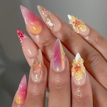 3D Floral French Fake Nails for Party & Wedding