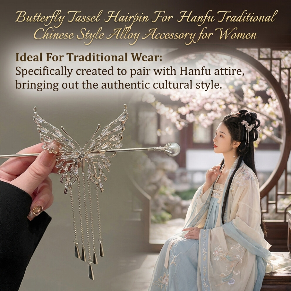 Dcph-Clothing (Gold) Hanfu Butterfly Hairpin Tassel Alloy Accessory