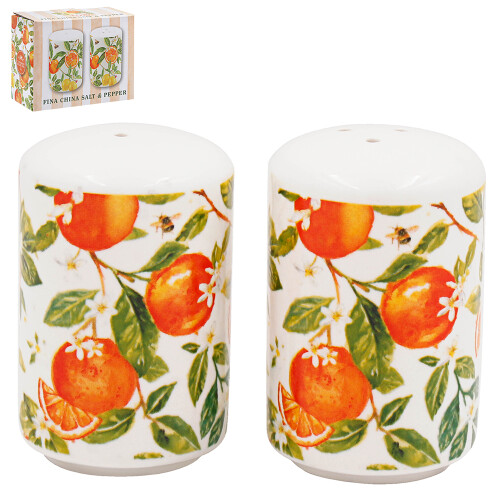 Ceramic Salt & Pepper Shaker Mill Orange & Lemon Jennifer Rose Table Accessory