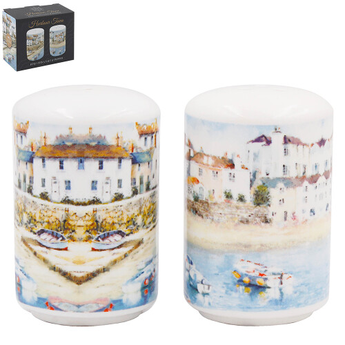 Ceramic Salt & Pepper Harbour Town Coastal Art Theme Tableware Kitchen Accessory