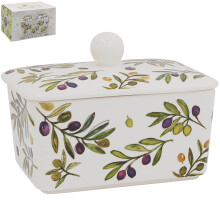Butter Dish with Lid Ceramic Olive Grove Fruit Farmhouse Country Nature Design