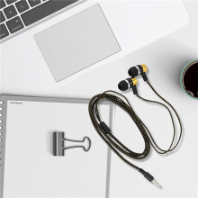 5X 1.1M Reflective Fiber Cloth Noise Isolating Stereo In-Ear Earphone Headphones with 3.5 mm Jack Standard Golden