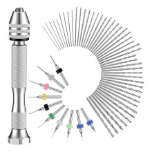 Carving 57-Piece Hand Drill Set, Micro Twist and PCB Drill Bits for DIY Jewelry Silver