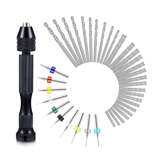 Carving 57-Piece Hand Drill Set, Micro Twist and PCB  Drill Bits for DIY Jewelry Black