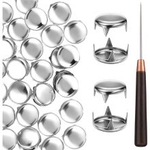 200PCS Round Dome Rivets,12mm Claw Rivet Nailheads Studs, Silver Spikes Leather Rivets with Wooden Awl for Punk Clothing