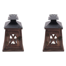 2X Rustic Wooden Decorative Candle Lantern Vintage Hanging Candle Holder