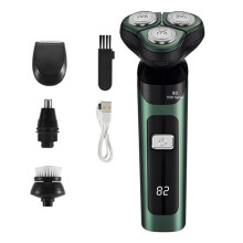 Elektrorasierer, LCD-Digitalanzeige, Schwimmender, Wiederaufladbarer -Rasierer mit Drei Köpfen, Wasserdichter Rasierer Typ C, Ladung, Grün