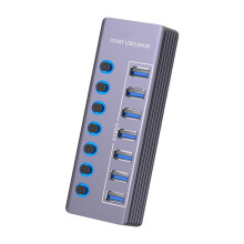 USB Hub USB 3.0 5Gbps Splitter with Individual OFF/ LED Indicator for Computer USB Extender 7