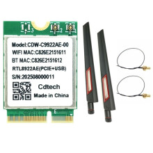 Tarjeta WiFi RTL8922AE WiFi7 + Antena 2X10DB, Adaptador de Tarjeta WiFi Inalámbrico Tribanda 2.4G/5G/6G de 6338 Mbps con 5.4 para PC de